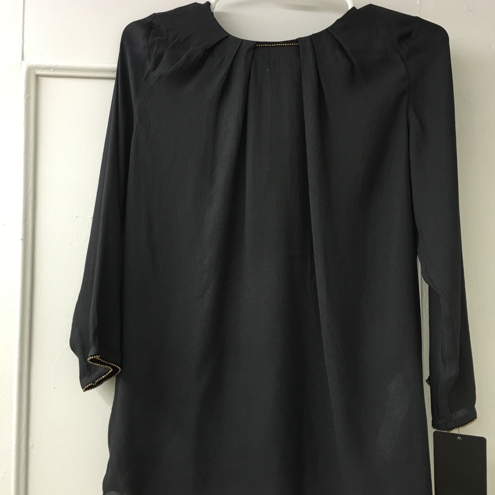 Grey Chiffon Shirt w Gold Bead Detail